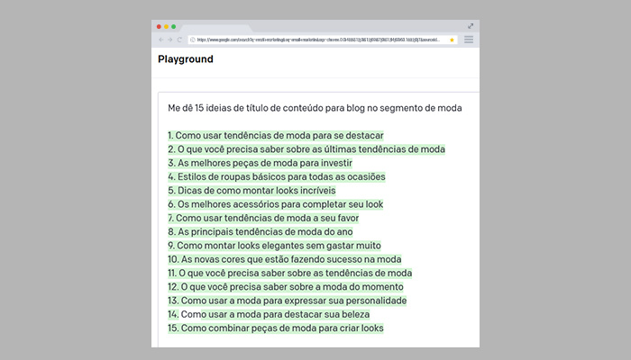 Output do GPT-3 para um prompt de planejamento editorial.