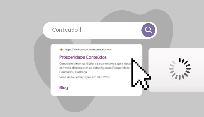 Print de tela da página inicial da Prosperidade Conteúdos no Google. Ao lado, o símbolo de carregamento de página.