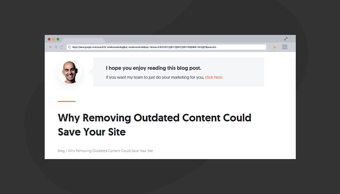 Imagem: “Por que remover conteúdos datados pode salvar o seu site”, título de um blog post de Neil Patel