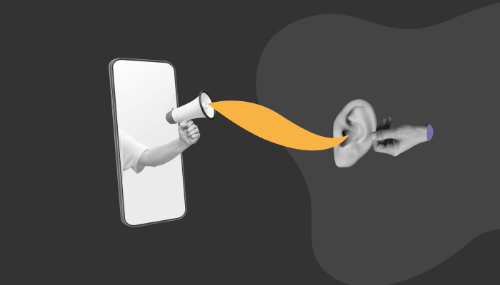 Ilustração mostra um megafone com ondas sonoras, que chegam a um ouvido
