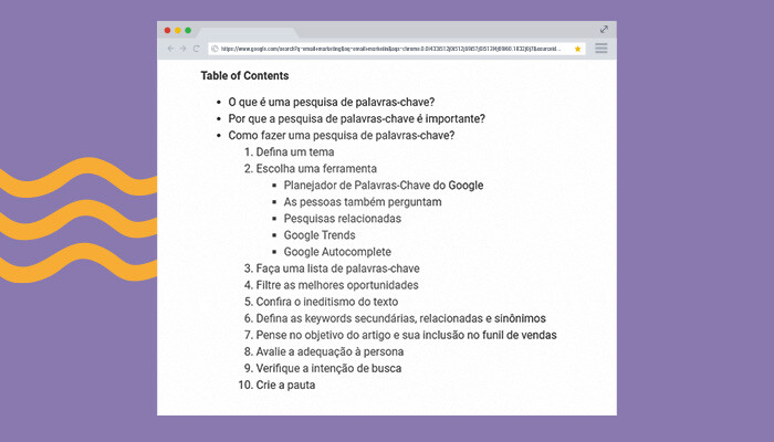 Exemplo de table of content