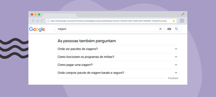 Print: busca no Google para "viagem"