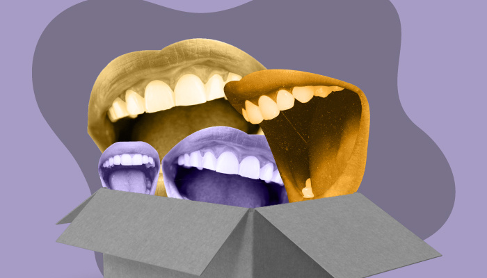 Imagem abstrata: várias bocas dentro de uma caixa.