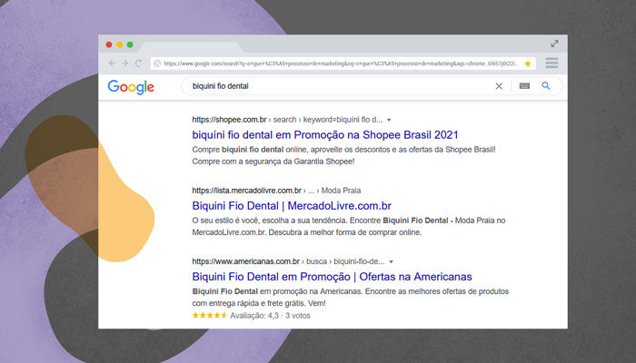 Print screen de pesquisa no Google para o termo "biquini fio dental"