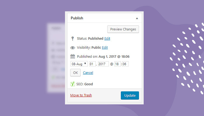 Print: tela para mudança de data de publicação no Wordpress.