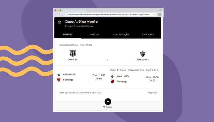 Print de tela: rich snippet do Google para "galo".