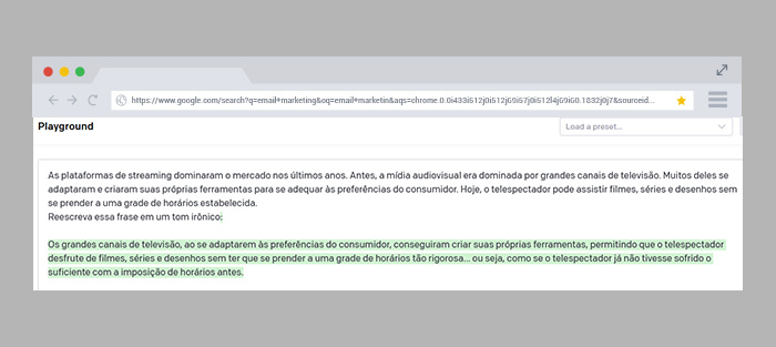 Output do GPT-3 para um prompt de mudança de tom de voz.