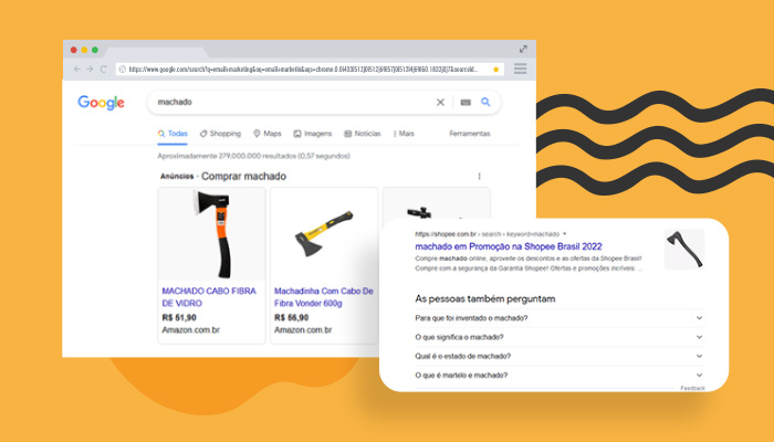 Print de tela: resultado de busca do Google para "machado".